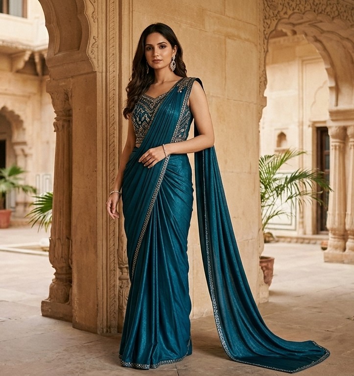 Midnight Blue Fusion Saree Gown