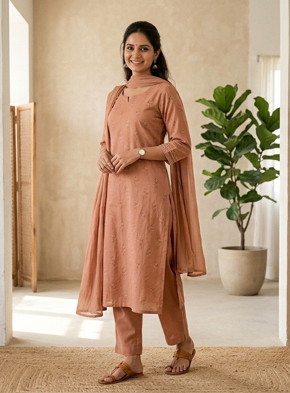 Blush Pink Cotton Kurti Set